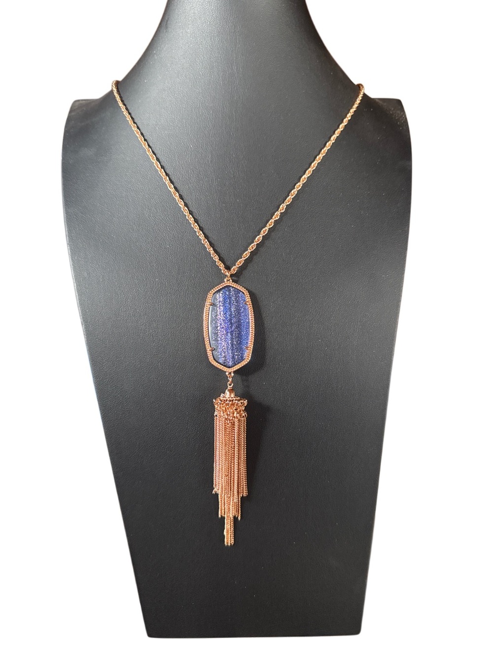 Kendra Scott Rayne Navy Dusted glass necklace in rose gold